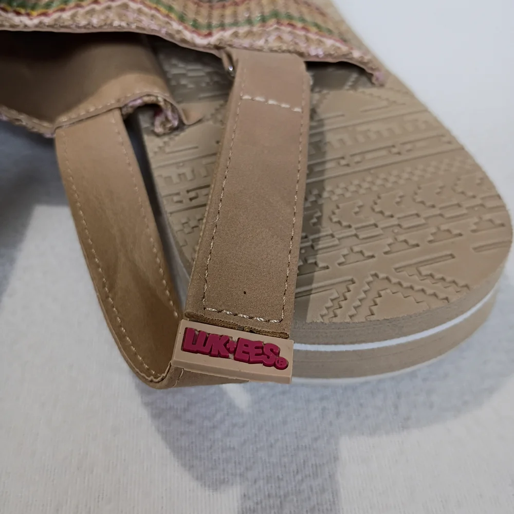 JoyfulExpression sandals by MUK LUKS. Tan Aztec Design Adjustable Straps NWT